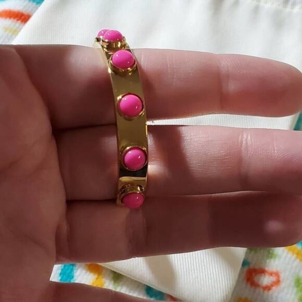 Kate Spade New York Gold Tone Pink Cabochon Studded Cuff Bracelet with Dust Bag - Picture 5 of 5